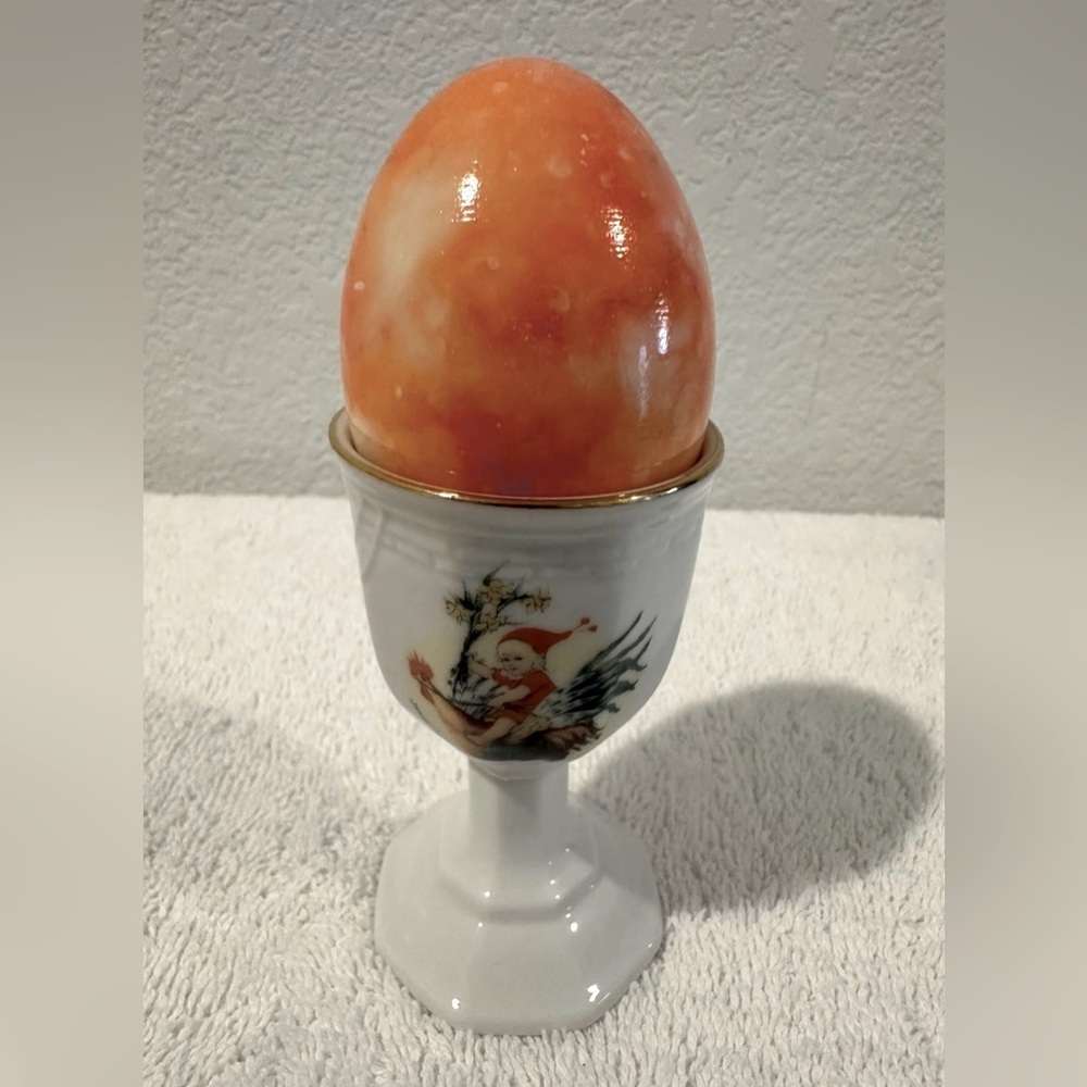 Jenny Nystrom Egg Holder Decorative Egg with Angel Motif Egg Cup